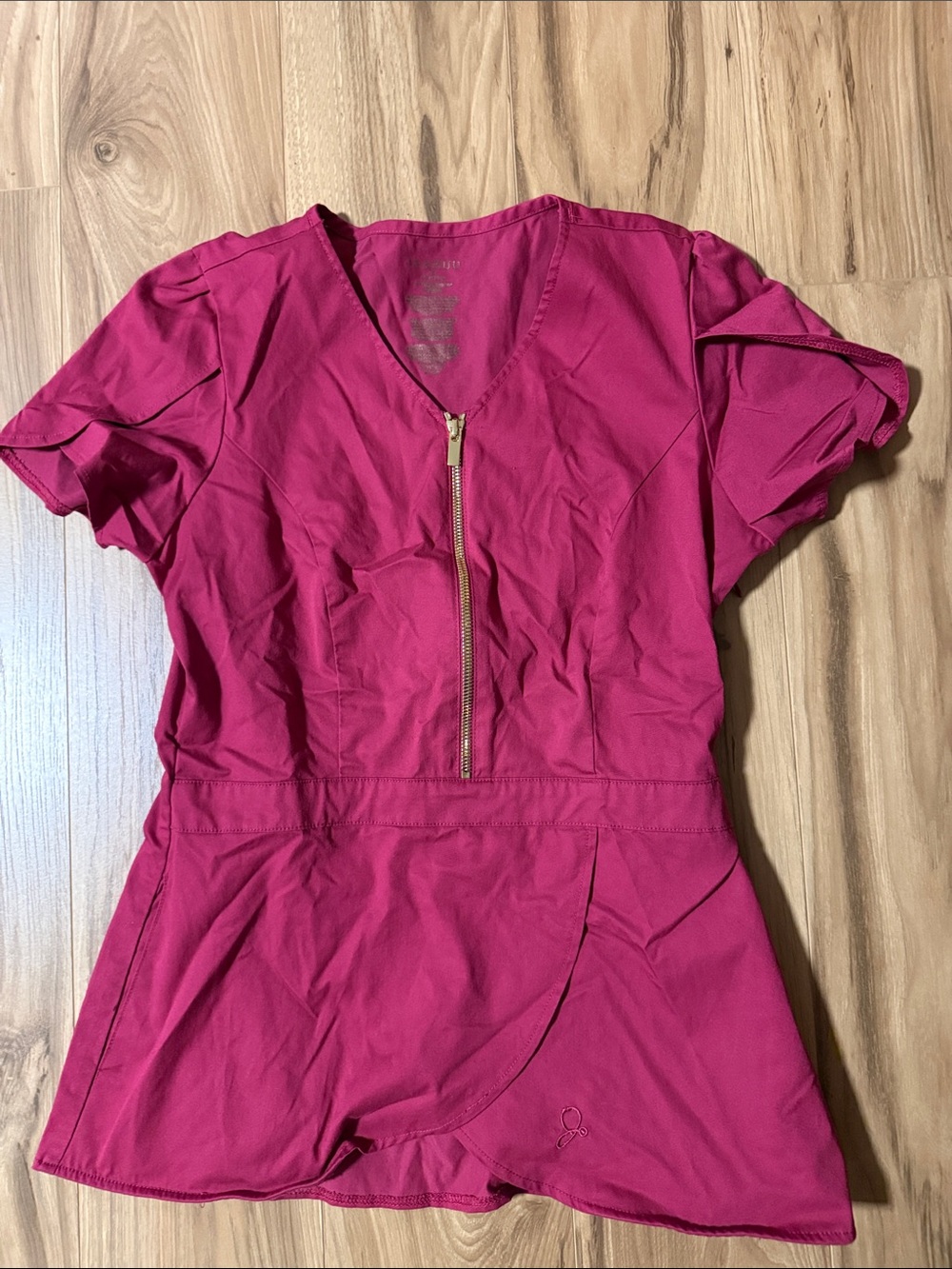 Jaanuu Fuchsia Zip-Front Scrub Top